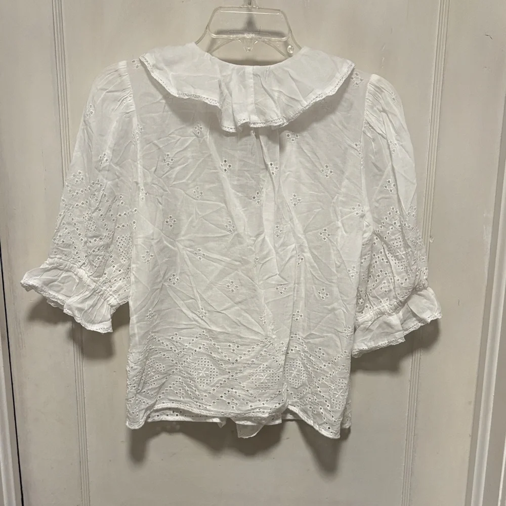 Madewell White Eyelet Ruffle Puffy Sleeve Blouse Top Brand New - Picture 11 of 15